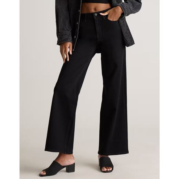 Quince Bella Stretch Wide Leg Jeans in Size 32 Black Y2K Denim Stovepipe Casual - Picture 2 of 6